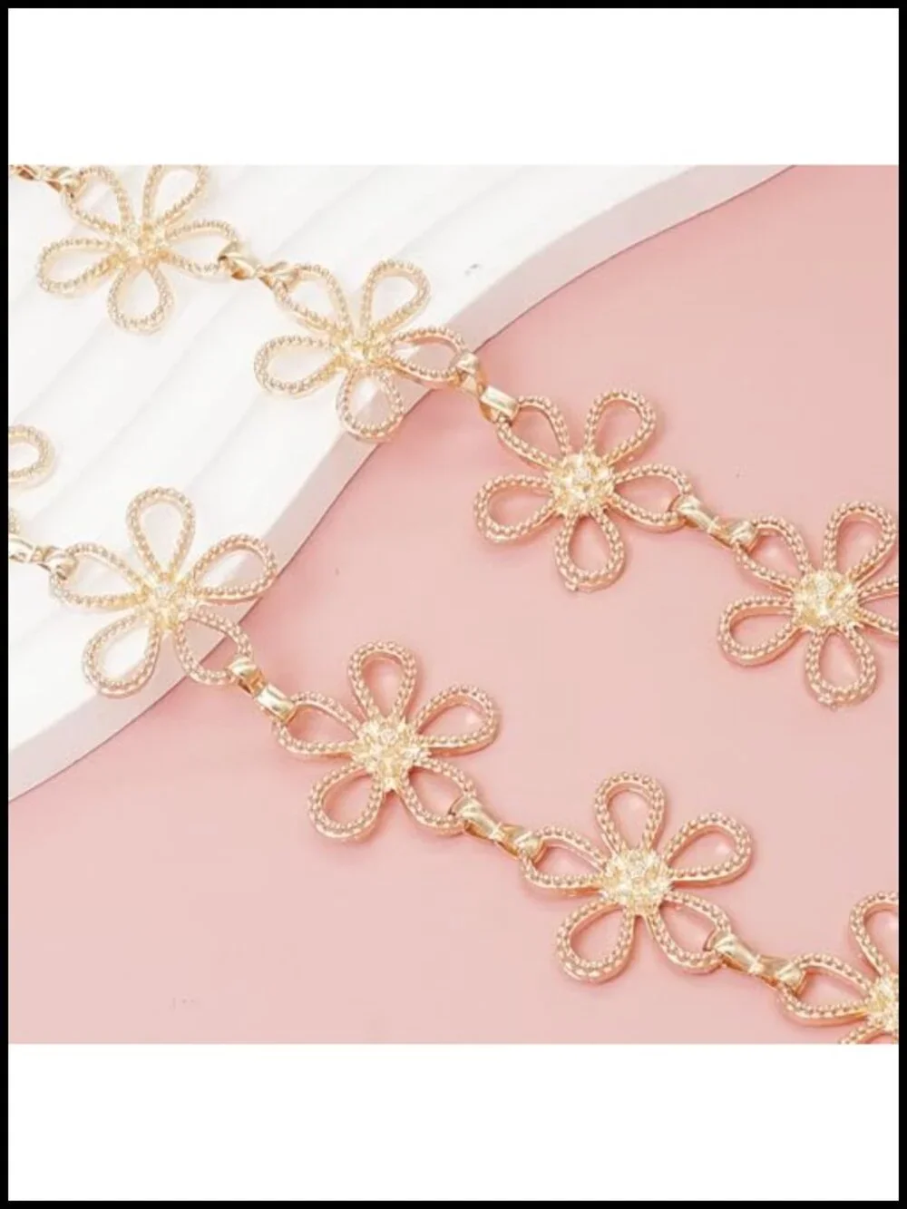 Women's Hollow Flower Metal Chain Belt with Lobster Clasp